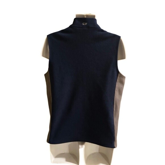 Vineyard Vines Men's M Navy Fleece Full Zip Vest Jacket Gray Side Panels - Picture 2 of 5